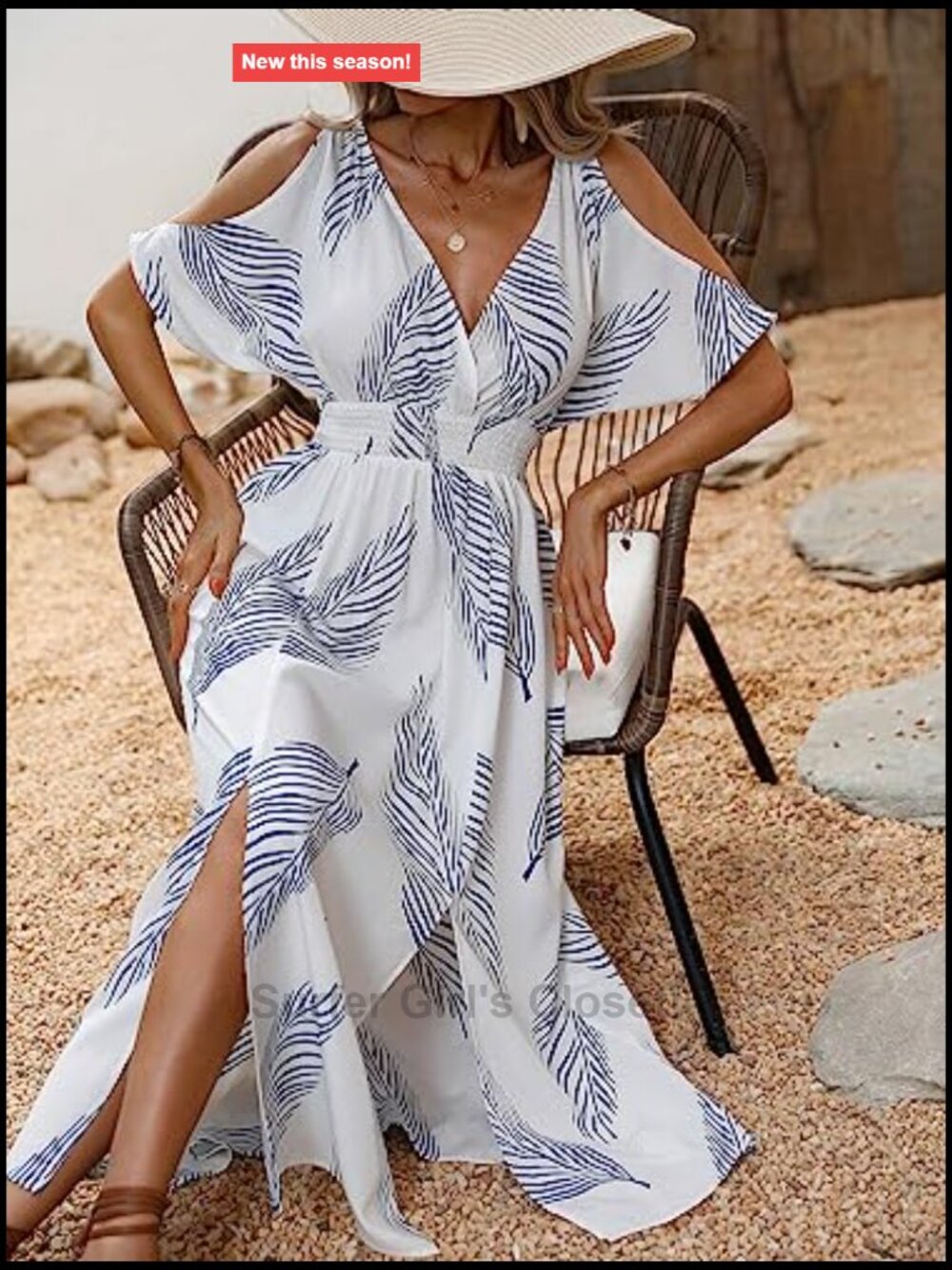 Women's Tropical Cold Shoulder Maxi Sundress Vacation Beach Dress Summer Outfit - Picture 3 of 7
